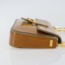 FENDI Mamma Baguette Schultertasche mit Kette Lackleder Grau Gold Auth 144385A-3