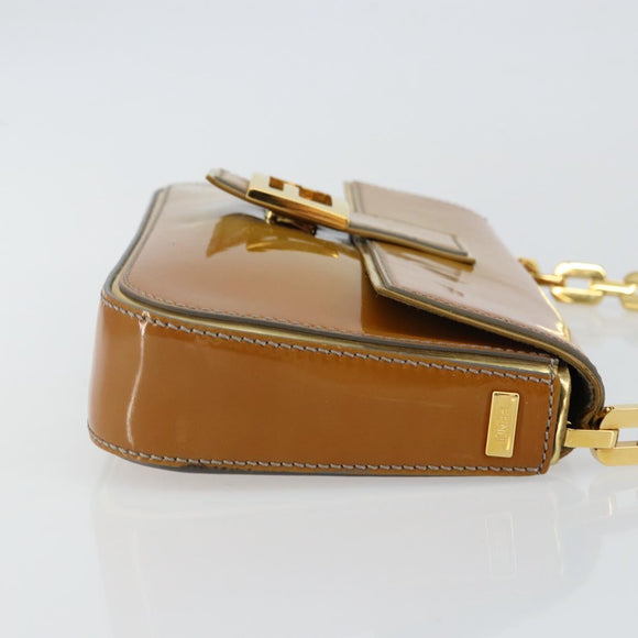 FENDI Mamma Baguette Schultertasche mit Kette Lackleder Grau Gold Auth 144385A