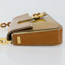 FENDI Mamma Baguette Schultertasche mit Kette Lackleder Grau Gold Auth 144385A-4