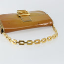 FENDI Mamma Baguette Schultertasche mit Kette Lackleder Grau Gold Auth 144385A-7