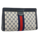 GUCCI GG Supreme Sherry Line Clutch Bag PVC Navy Red Auth 144387-1