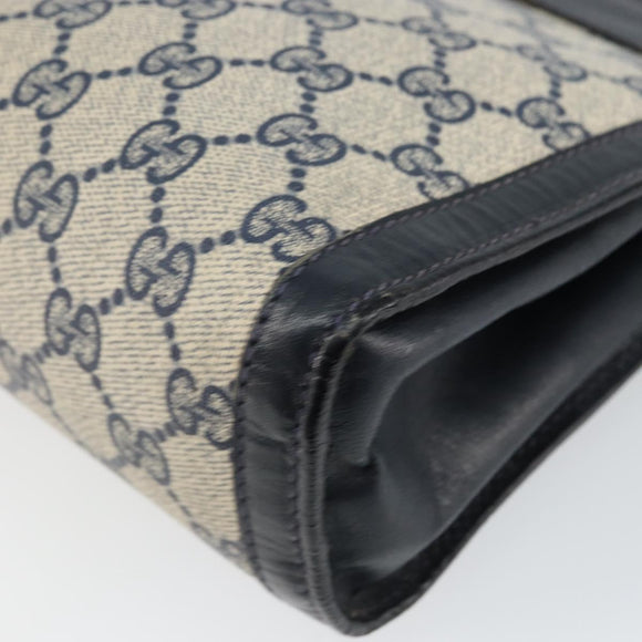 GUCCI GG Supreme Sherry Line Clutch Bag PVC Navy Red Auth 144387