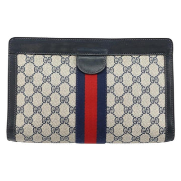 GUCCI GG Supreme Sherry Line Clutch Bag PVC Navy Red Auth 144387 - 0