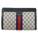 GUCCI GG Supreme Sherry Line Clutch Bag PVC Navy Red Auth 144387-3