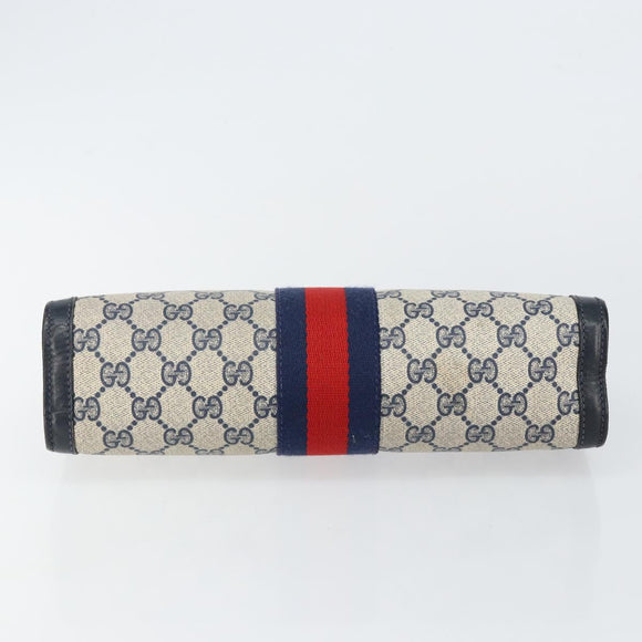 GUCCI GG Supreme Sherry Line Clutch Bag PVC Navy Red Auth 144387