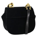 Salvatore Ferragamo Gancini Shoulder Bag Velor Black Gold Auth 144388-1