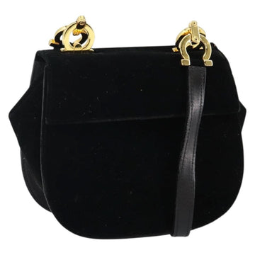 Salvatore Ferragamo Gancini Shoulder Bag Velor Black Gold Auth 144388