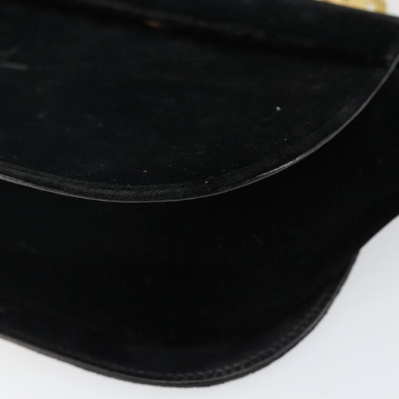 Salvatore Ferragamo Gancini Shoulder Bag Velor Black Gold Auth 144388