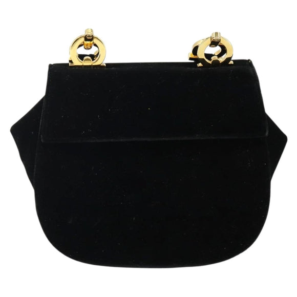 Salvatore Ferragamo Gancini Shoulder Bag Velor Black Gold Auth 144388