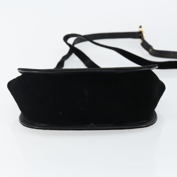 Salvatore Ferragamo Gancini Shoulder Bag Velor Black Gold Auth 144388