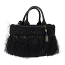 PRADA Basket bag Hand Bag Raffia 2way Black Gold Auth 144390-1
