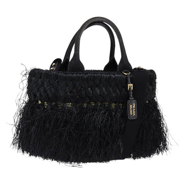PRADA Basket bag Hand Bag Raffia 2way Black Gold Auth 144390