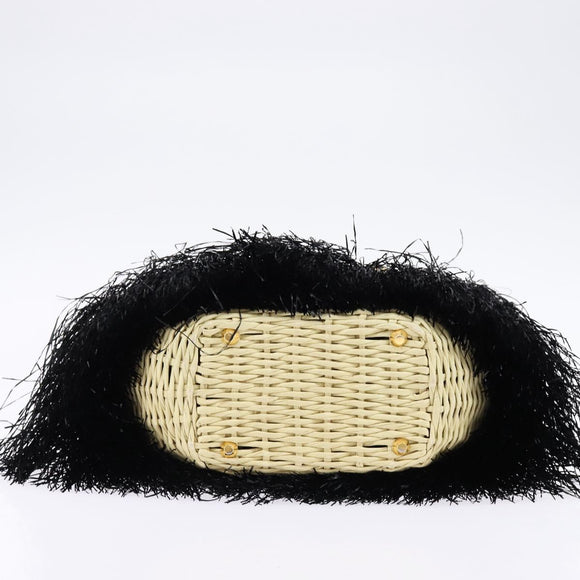 PRADA Basket bag Hand Bag Raffia 2way Black Gold Auth 144390