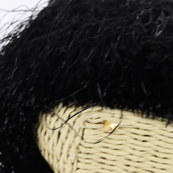 PRADA Basket bag Hand Bag Raffia 2way Black Gold Auth 144390