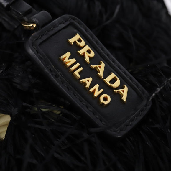 PRADA Basket bag Hand Bag Raffia 2way Black Gold Auth 144390