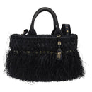 PRADA Basket bag Hand Bag Raffia 2way Black Gold Auth 144390-13