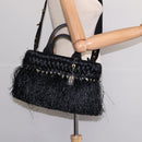 PRADA Basket bag Hand Bag Raffia 2way Black Gold Auth 144390-24