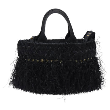 PRADA Basket bag Hand Bag Raffia 2way Black Gold Auth 144390 - 0