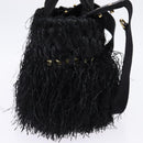 PRADA Basket bag Hand Bag Raffia 2way Black Gold Auth 144390-3