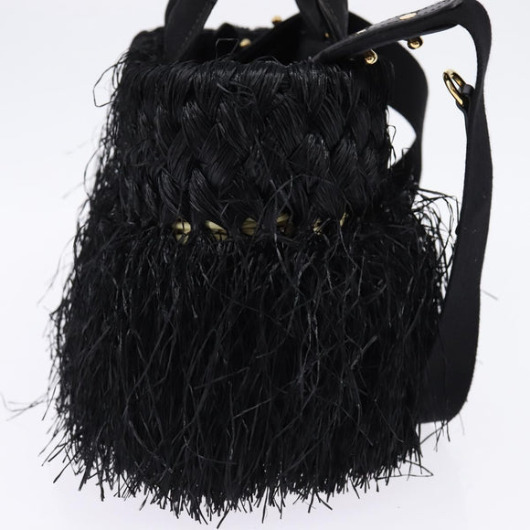 PRADA Basket bag Hand Bag Raffia 2way Black Gold Auth 144390