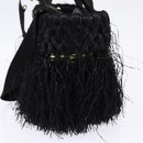PRADA Basket bag Hand Bag Raffia 2way Black Gold Auth 144390-4