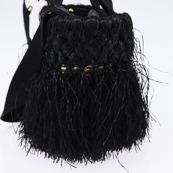 PRADA Basket bag Hand Bag Raffia 2way Black Gold Auth 144390