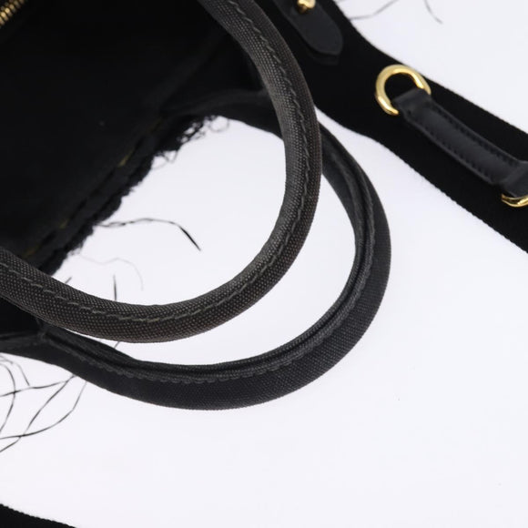 PRADA Basket bag Hand Bag Raffia 2way Black Gold Auth 144390