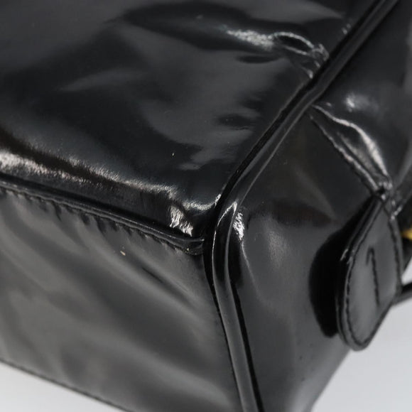 CHANEL COCO Mark Vanity Cosmetic Pouch Patent leather Black Gold CC Auth 144394
