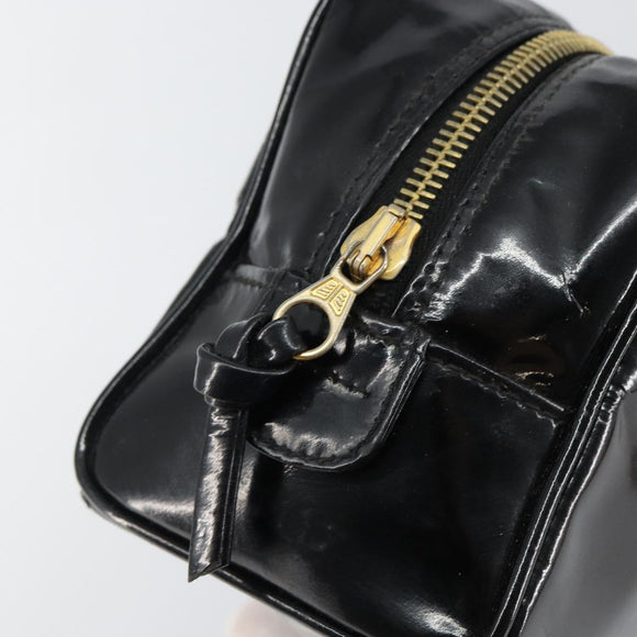 CHANEL COCO Mark Vanity Cosmetic Pouch Patent leather Black Gold CC Auth 144394