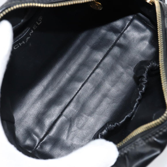 CHANEL COCO Mark Vanity Cosmetic Pouch Patent leather Black Gold CC Auth 144394