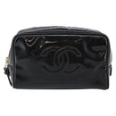 CHANEL COCO Mark Vanity Cosmetic Pouch Patent leather Black Gold CC Auth 144394-13