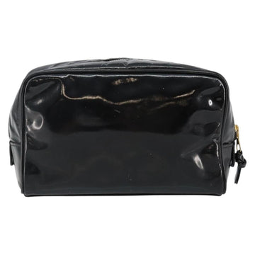 CHANEL COCO Mark Vanity Cosmetic Pouch Patent leather Black Gold CC Auth 144394 - 0