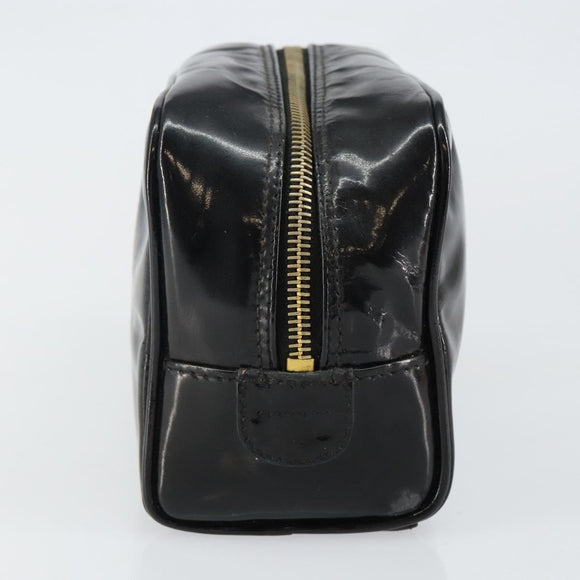 CHANEL COCO Mark Vanity Cosmetic Pouch Patent leather Black Gold CC Auth 144394