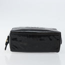 CHANEL COCO Mark Vanity Cosmetic Pouch Patent leather Black Gold CC Auth 144394-6