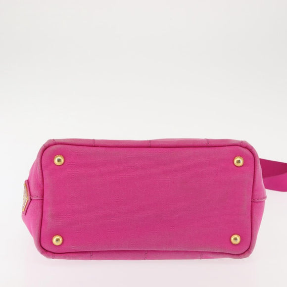 PRADA Canapa PM Hand Bag Canvas 2way Pink Gold Auth 144395