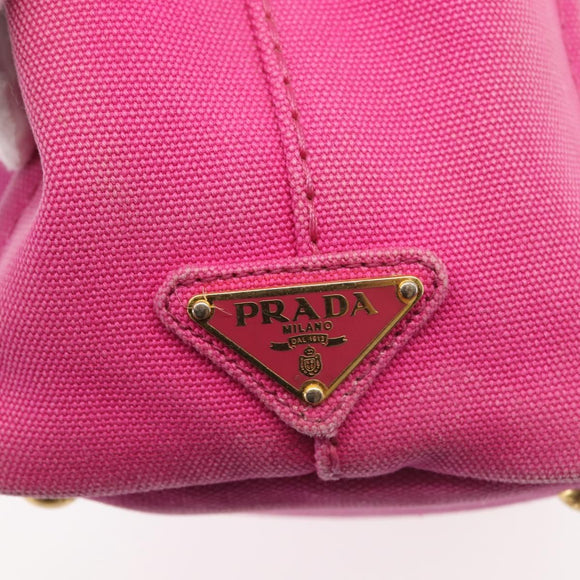 PRADA Canapa PM Hand Bag Canvas 2way Pink Gold Auth 144395