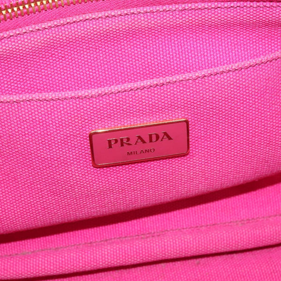 PRADA Canapa PM Hand Bag Canvas 2way Pink Gold Auth 144395