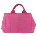 PRADA Canapa PM Hand Bag Canvas 2way Pink Gold Auth 144395-2