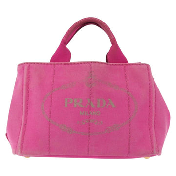 PRADA Canapa PM Hand Bag Canvas 2way Pink Gold Auth 144395 - 0