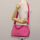 PRADA Canapa PM Hand Bag Canvas 2way Pink Gold Auth 144395-23