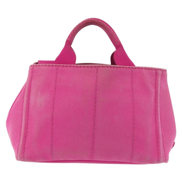 PRADA Canapa PM Hand Bag Canvas 2way Pink Gold Auth 144395