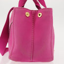 PRADA Canapa PM Hand Bag Canvas 2way Pink Gold Auth 144395-4