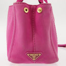 PRADA Canapa PM Hand Bag Canvas 2way Pink Gold Auth 144395-5