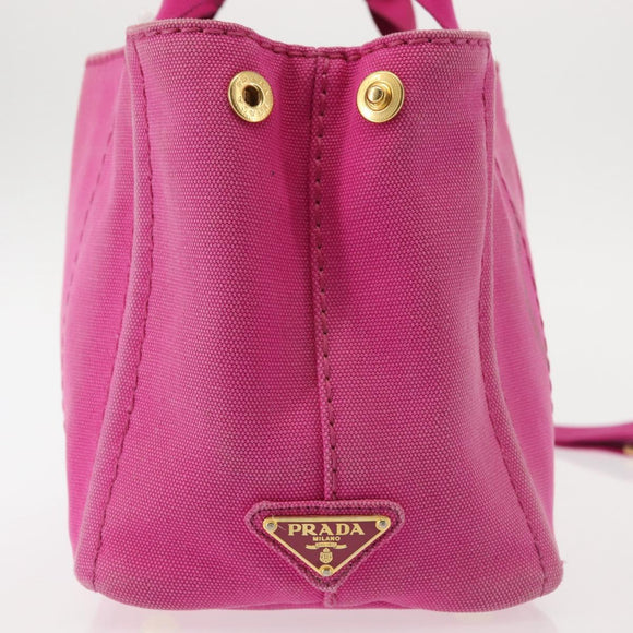 PRADA Canapa PM Hand Bag Canvas 2way Pink Gold Auth 144395