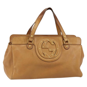 GUCCI Hand Bag Leather Beige Gold 121551 Auth 144406