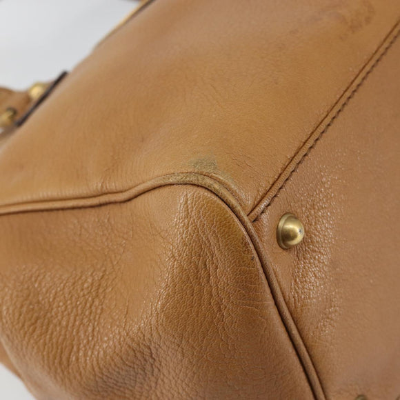 GUCCI Hand Bag Leather Beige Gold 121551 Auth 144406