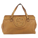 GUCCI Hand Bag Leather Beige Gold 121551 Auth 144406-13