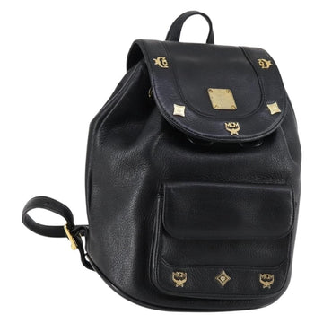 MCM Studs Backpack Leather Black Gold Auth 144411