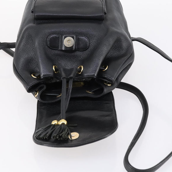 MCM Studs Backpack Leather Black Gold Auth 144411