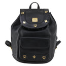 MCM Studs Backpack Leather Black Gold Auth 144411-13